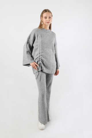 Büzgülü İspanyol Paça Triko Takım Gri - 3