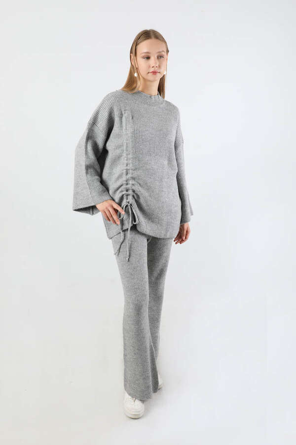 Büzgülü İspanyol Paça Triko Takım Gri - 3