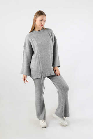 Büzgülü İspanyol Paça Triko Takım Gri - 5