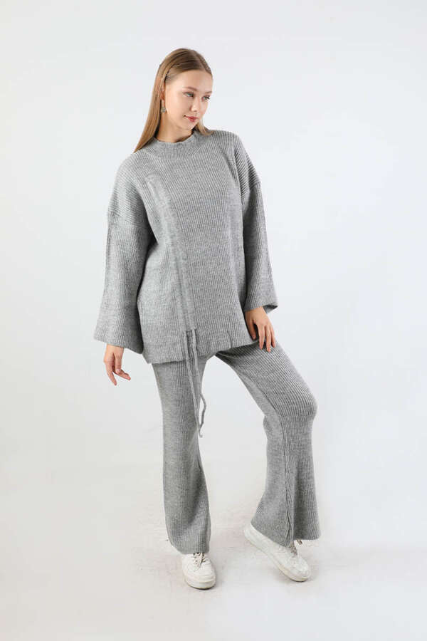 Büzgülü İspanyol Paça Triko Takım Gri - 5