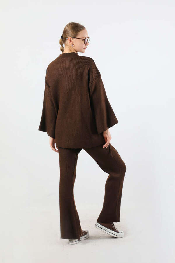 Büzgülü İspanyol Paça Triko Takım Kahve - 6