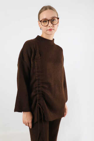 Büzgülü İspanyol Paça Triko Takım Kahve - 2