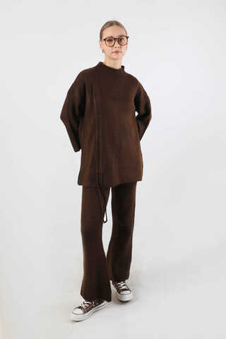 Büzgülü İspanyol Paça Triko Takım Kahve - 4