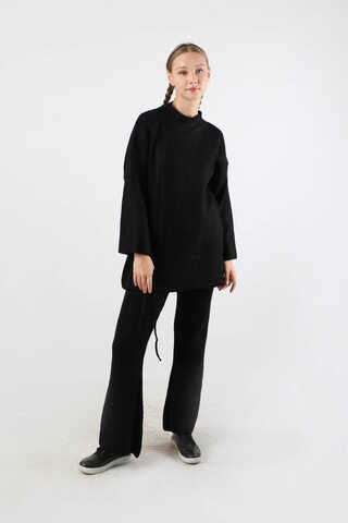 Büzgülü İspanyol Paça Triko Takım Siyah - 1