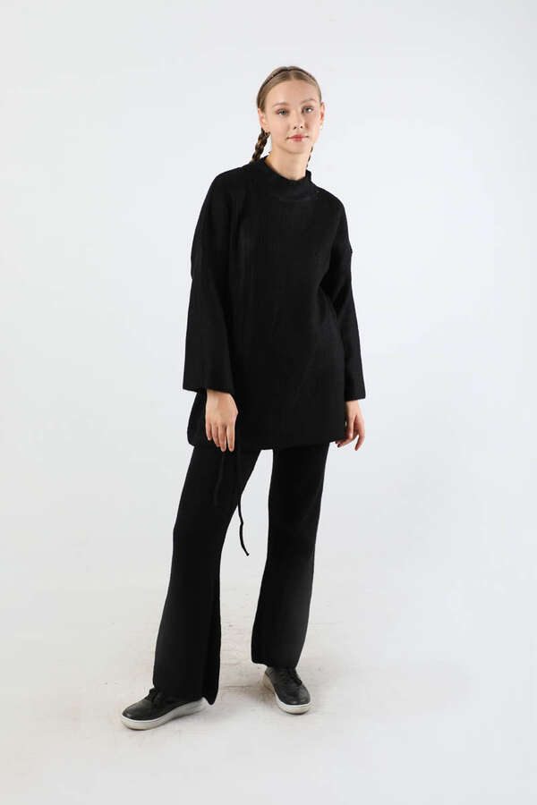 Büzgülü İspanyol Paça Triko Takım Siyah - 1