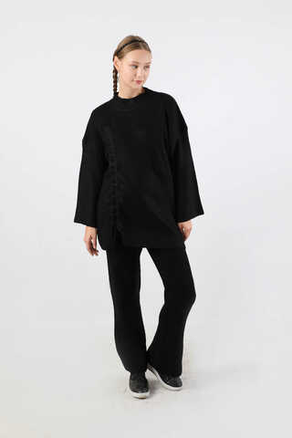 Büzgülü İspanyol Paça Triko Takım Siyah - 5