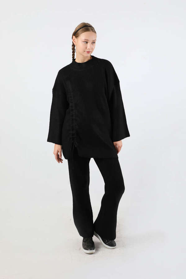 Büzgülü İspanyol Paça Triko Takım Siyah - 5