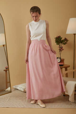 Büzgülü Modal Etek Pembe - 6