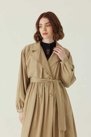 Büzgülü Modal Trençkot Bej - 2