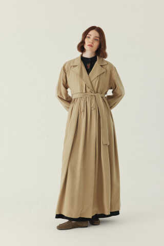 Büzgülü Modal Trençkot Bej - 3