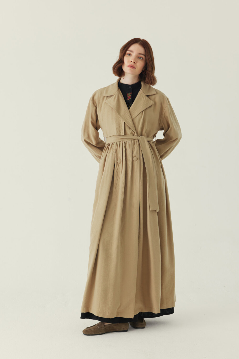 Büzgülü Modal Trençkot Bej - 3