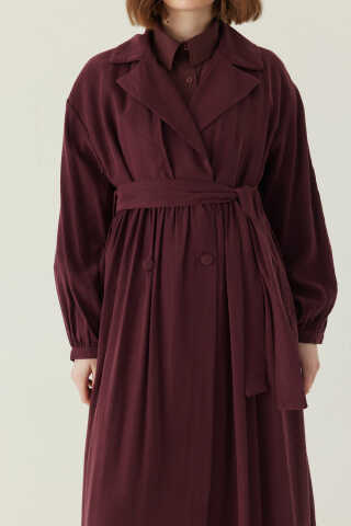 Büzgülü Modal Trençkot Bordo - 3