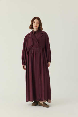 Büzgülü Modal Trençkot Bordo - 4