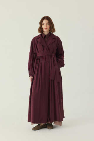 Büzgülü Modal Trençkot Bordo - 1