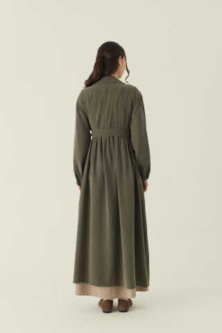 Büzgülü Modal Trençkot Haki - 4