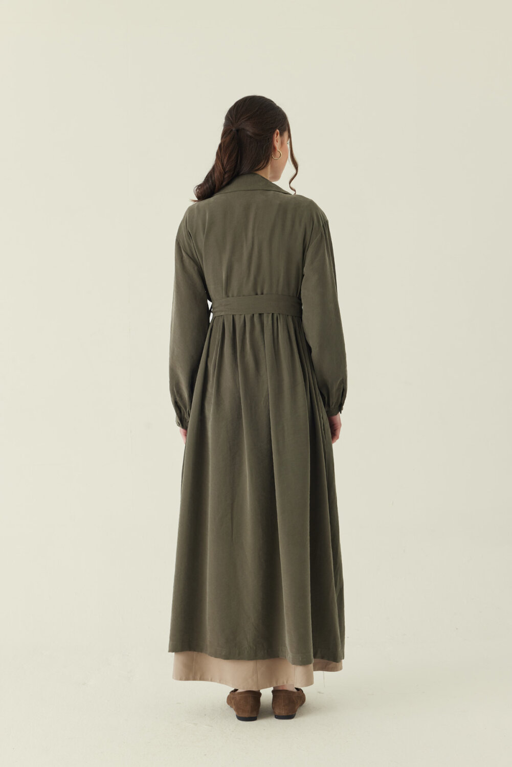 Büzgülü Modal Trençkot Haki - 4