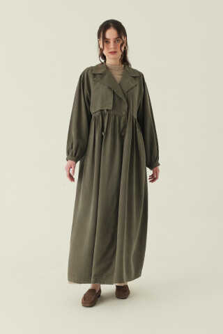 Büzgülü Modal Trençkot Haki - 5