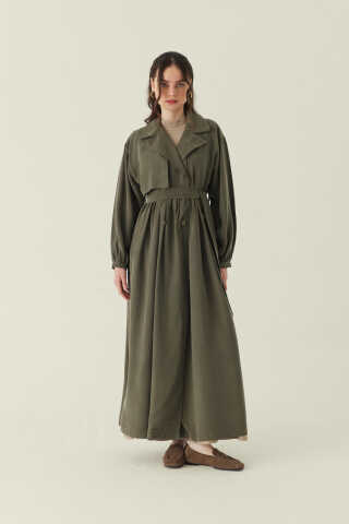 Büzgülü Modal Trençkot Haki - 6