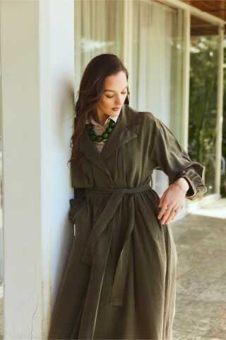 Büzgülü Modal Trençkot Haki - 2