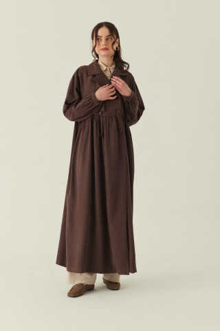 Büzgülü Modal Trençkot Kahverengi - 3