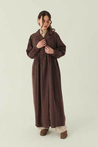 Büzgülü Modal Trençkot Kahverengi - 4