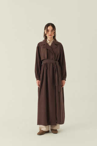 Büzgülü Modal Trençkot Kahverengi - 5