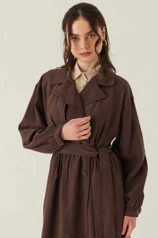 Büzgülü Modal Trençkot Kahverengi - 6