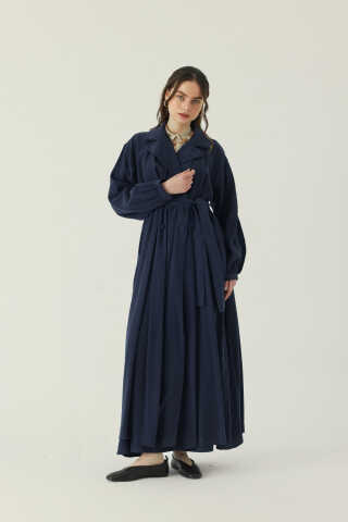 Büzgülü Modal Trençkot Lacivert - 2