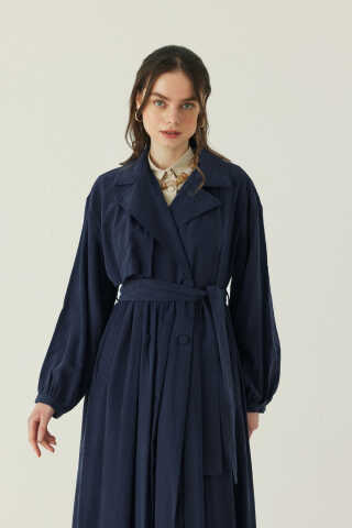 Büzgülü Modal Trençkot Lacivert - 1