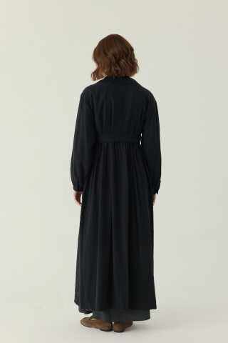 Büzgülü Modal Trençkot Siyah - 6