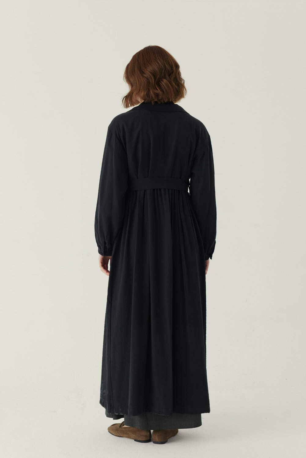 Büzgülü Modal Trençkot Siyah - 6