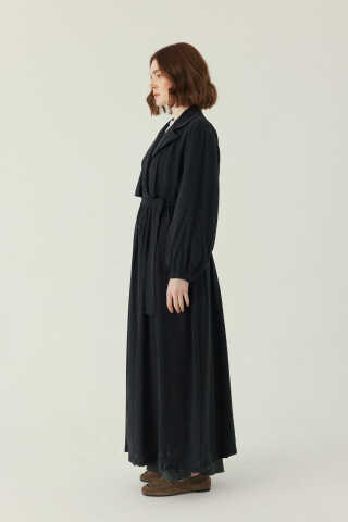 Büzgülü Modal Trençkot Siyah - 3