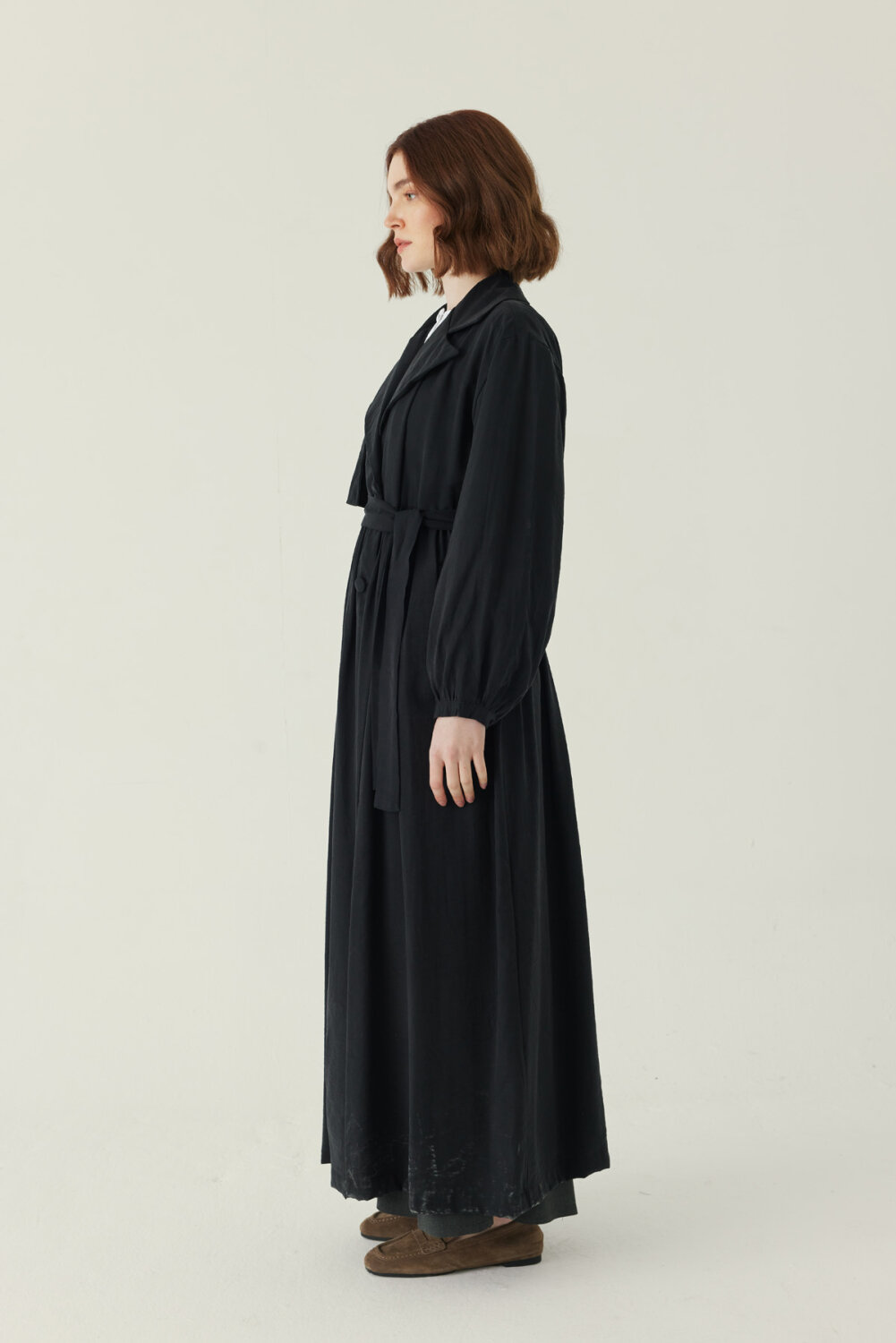 Büzgülü Modal Trençkot Siyah - 3