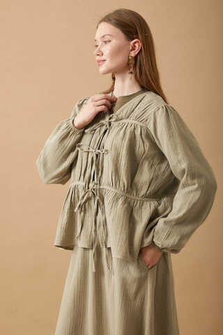 Büzgülü Müslin Etek Takım Haki - 6