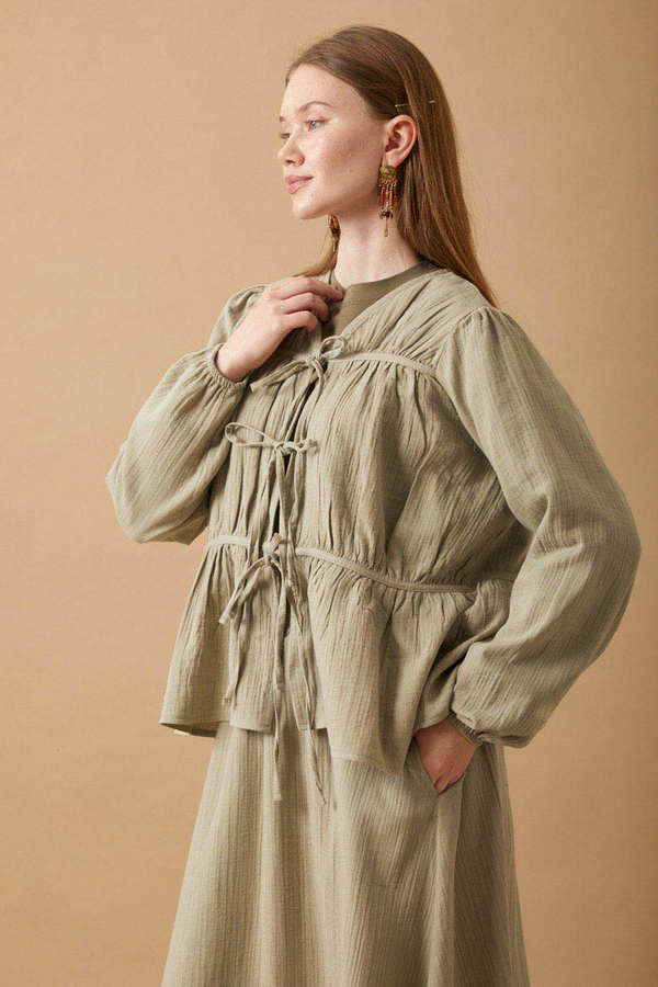 Büzgülü Müslin Etek Takım Haki - 6