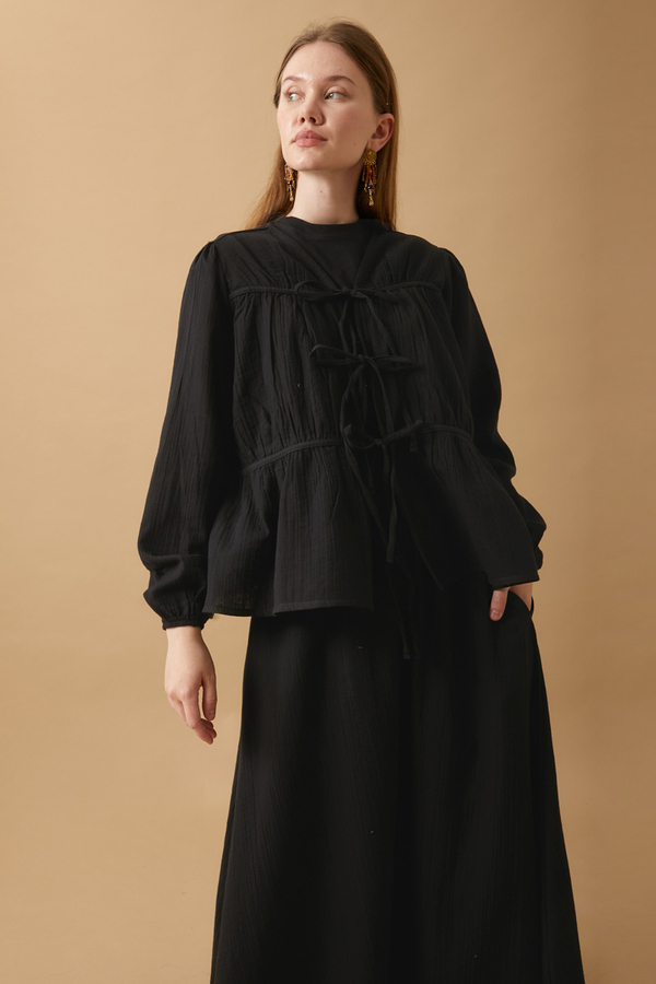 Büzgülü Müslin Etek Takım Siyah - 1