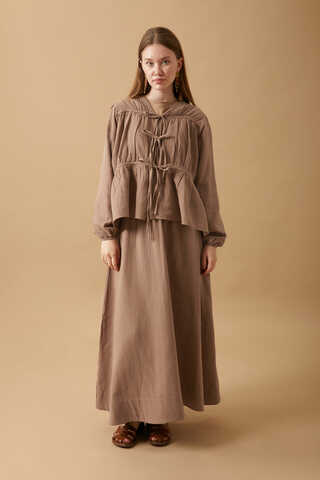 Büzgülü Müslin Etek Takım Vizon - 2