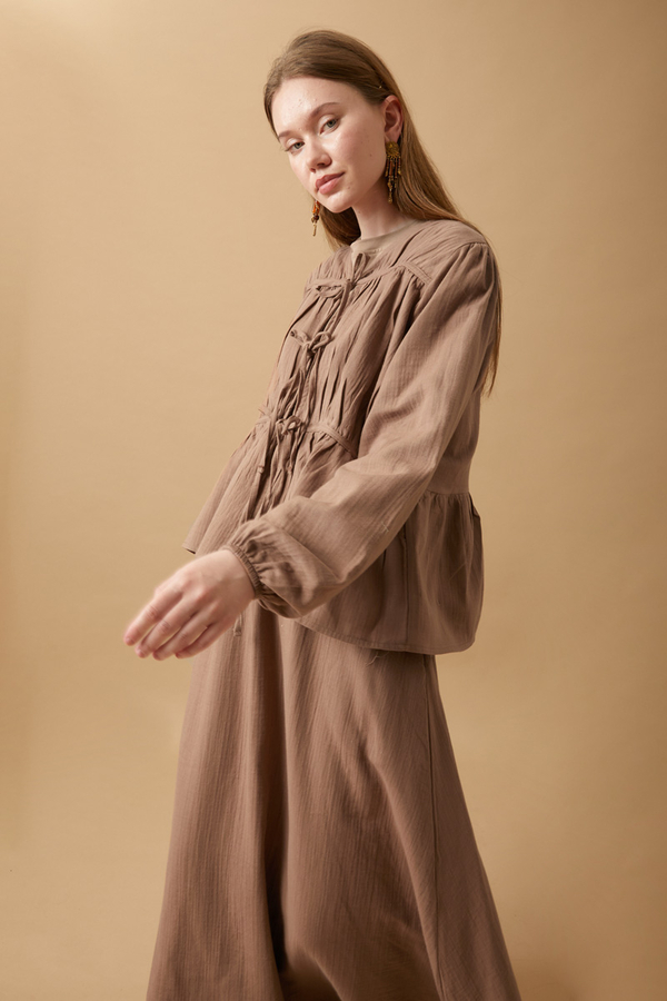 Büzgülü Müslin Etek Takım Vizon - 6