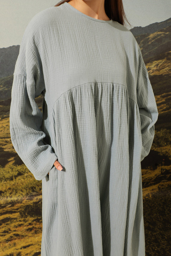 Büzgülü Salaş Müslin Elbise Bebe Mavisi - 2