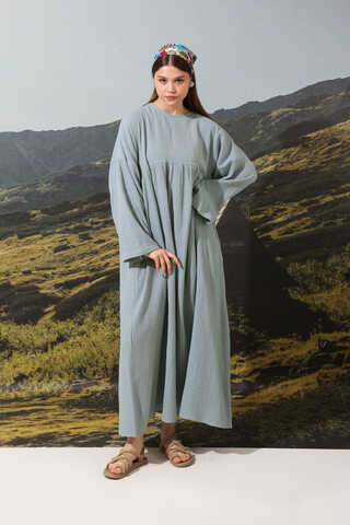 Büzgülü Salaş Müslin Elbise Bebe Mavisi - 4