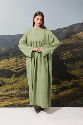 Büzgülü Salaş Müslin Elbise Mint - 2