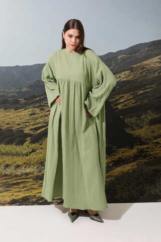 Büzgülü Salaş Müslin Elbise Mint - 3