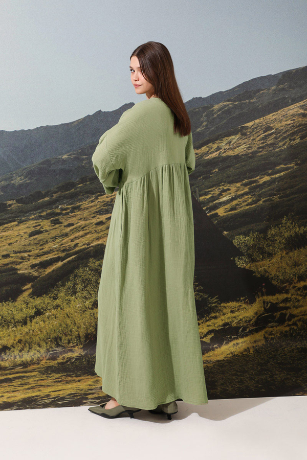 Büzgülü Salaş Müslin Elbise Mint - 6