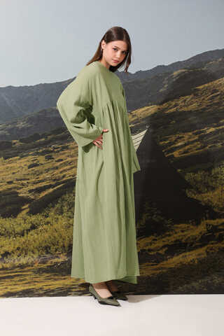 Büzgülü Salaş Müslin Elbise Mint - 1