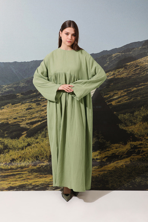 Büzgülü Salaş Müslin Elbise Mint - 2