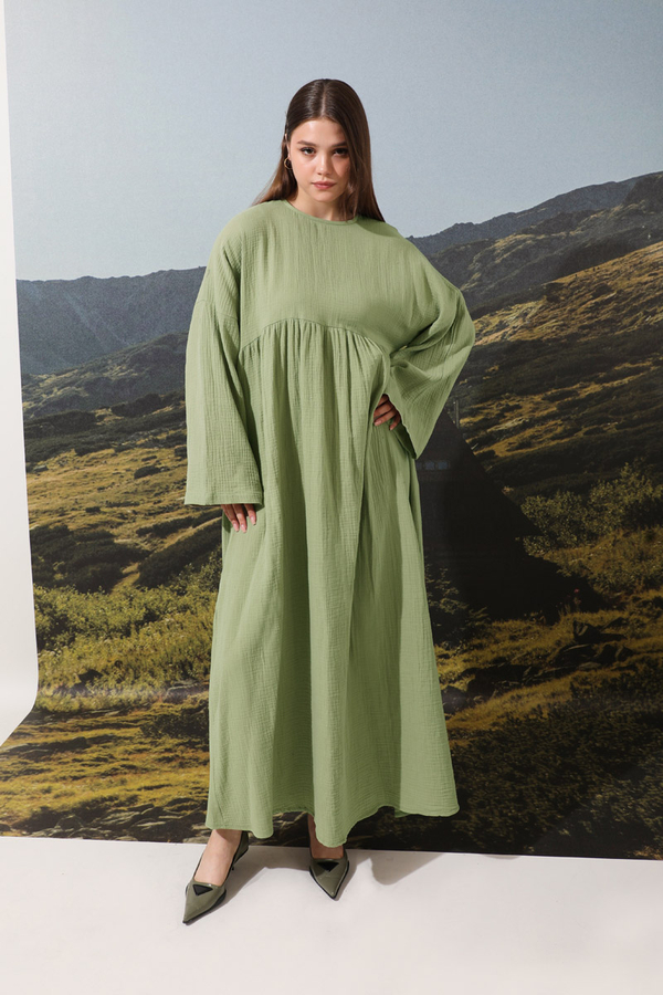 Büzgülü Salaş Müslin Elbise Mint - 4