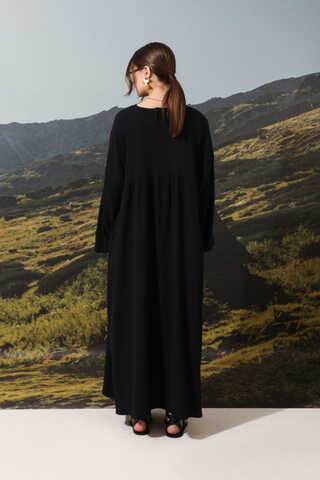 Büzgülü Salaş Müslin Elbise Siyah - 6