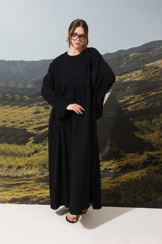 Büzgülü Salaş Müslin Elbise Siyah - 2