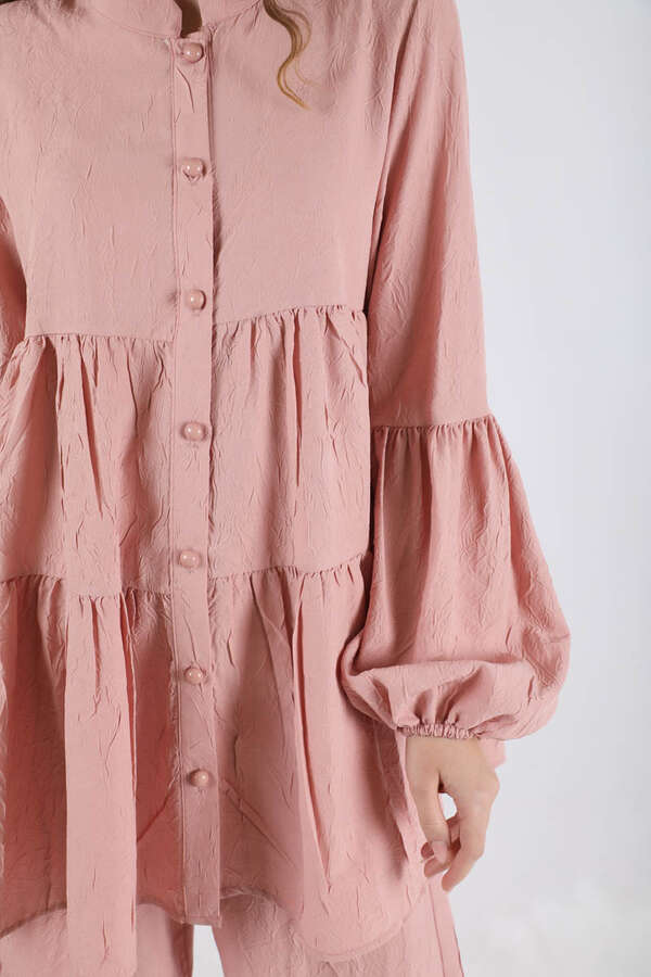 Büzgülü Tunik Takım Pudra - 6