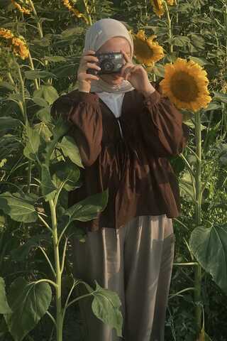 Büzgülü Vual Bluz Kahverengi - 1